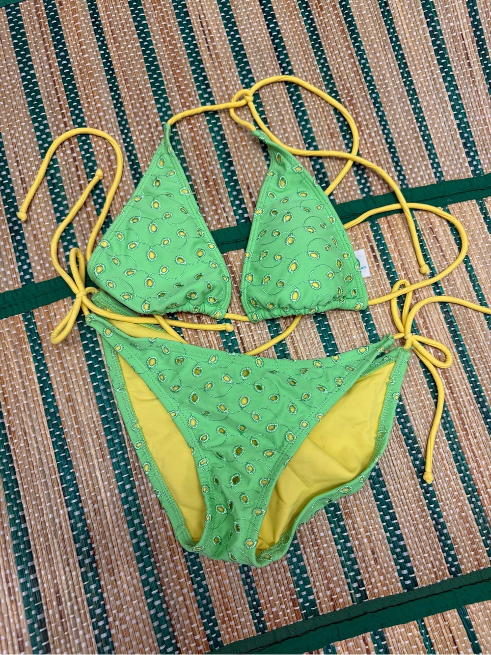 Green and Yellow Eyelet Two-Piece Bikini Set
